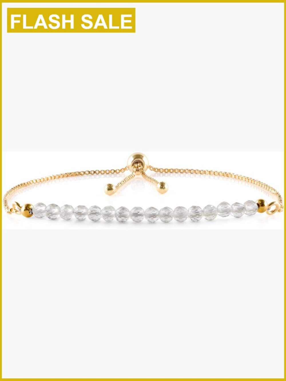 White Topaz Slider Bracelet 14K Gold Plated Adjustable Chain Micro Beads